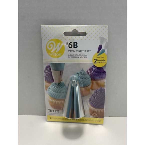 Wilton Piping Open Star Tip #6B Stainless Steel + 2 Decorating Bags New - Picture 1 of 3
